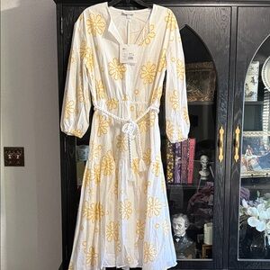White and Yellow Floral Eyelet Dress